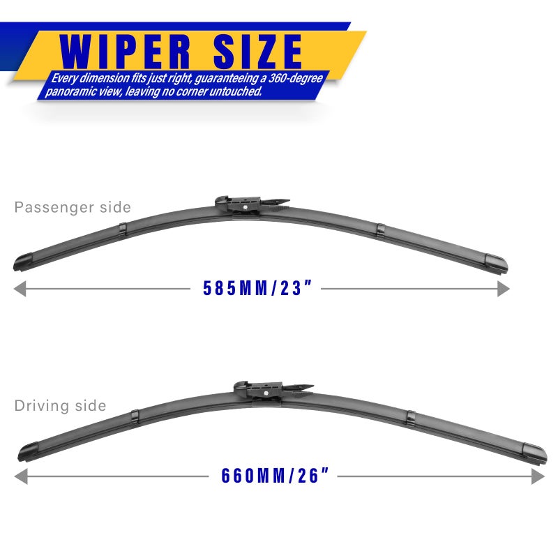 Rooppa 2 wipers Replacement for Toyota Tundra 2007-2020 Toyota Sequoia 2008-2020, Windshield Wiper Blades Original Equipment Replacement - 26"/23" (Set of 2) Pinch Tab - Image 2